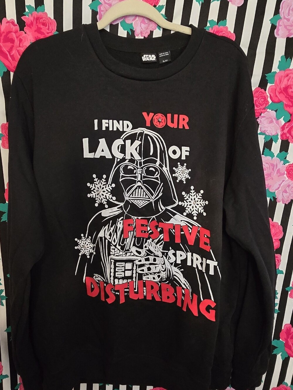 Star Wars Black Crewneck with Red & White Darth Vader Holiday Graphic